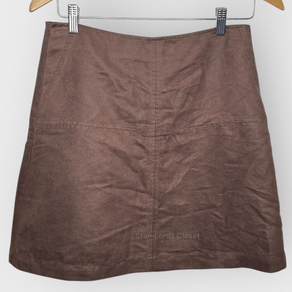 Sanctuary Faux Suede Mini Skirt S | Brown Zipper Mod Aesthetic Indie Western